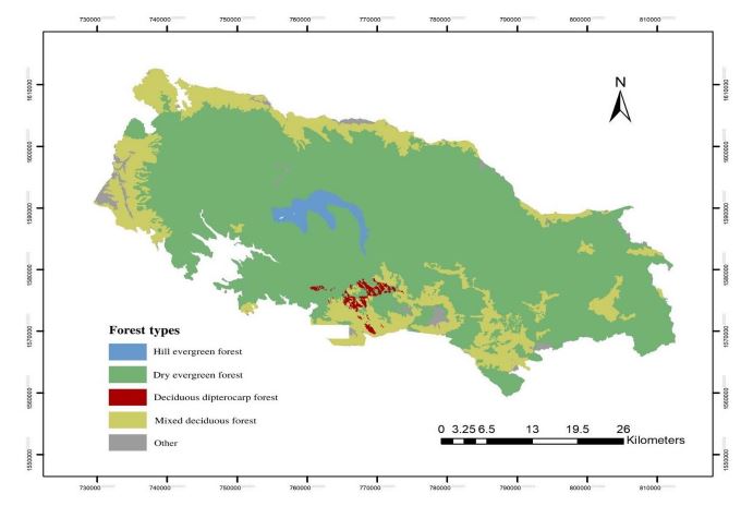 Forest types in Khao Yai National Park.