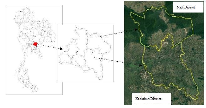 Location of study area, Nadi and Kabinburi district, Prachinburi province.