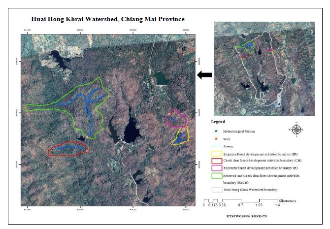 The location of study area at Huai Hong Khrai Watershed, Chiang Mai Province.