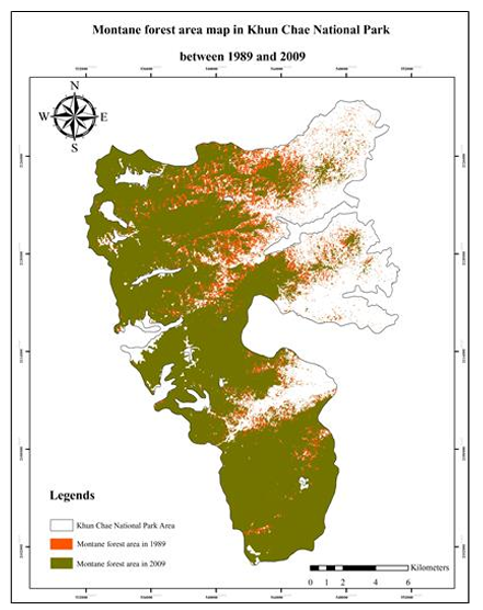 The Change of montane forest area  between 1989 and 2009.